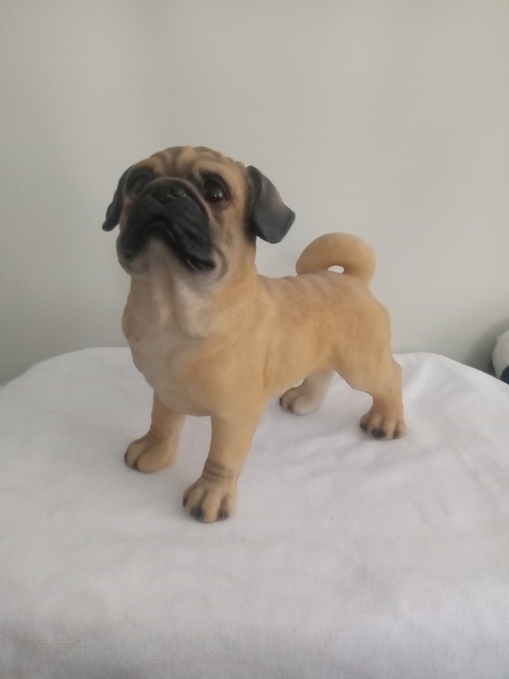 Lifelike Beige Pug Dog Statue 11" High Resin Life Size Puppy